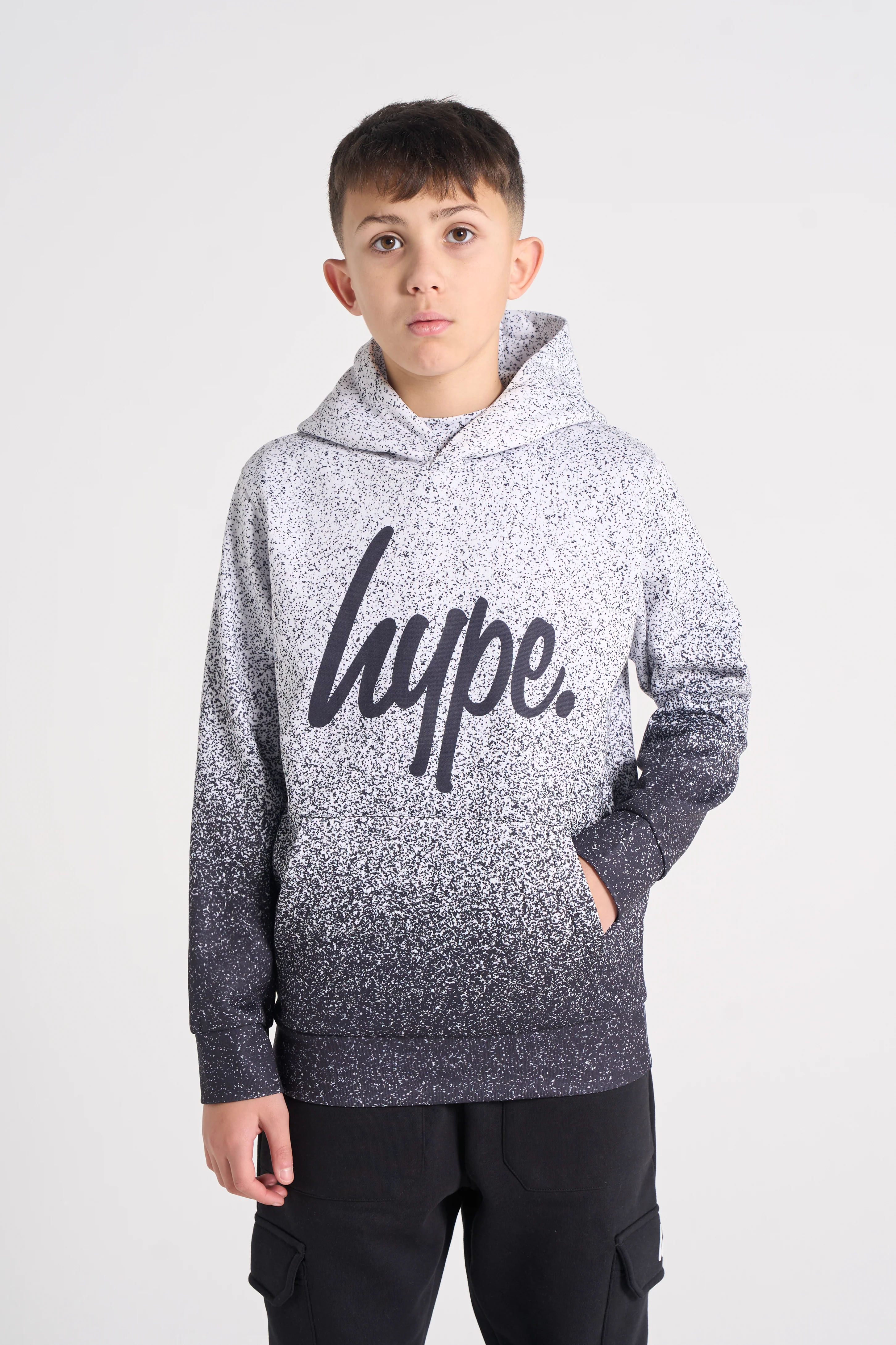 Hype Boys Black/White Speckle Fade Hoodie - Image 10