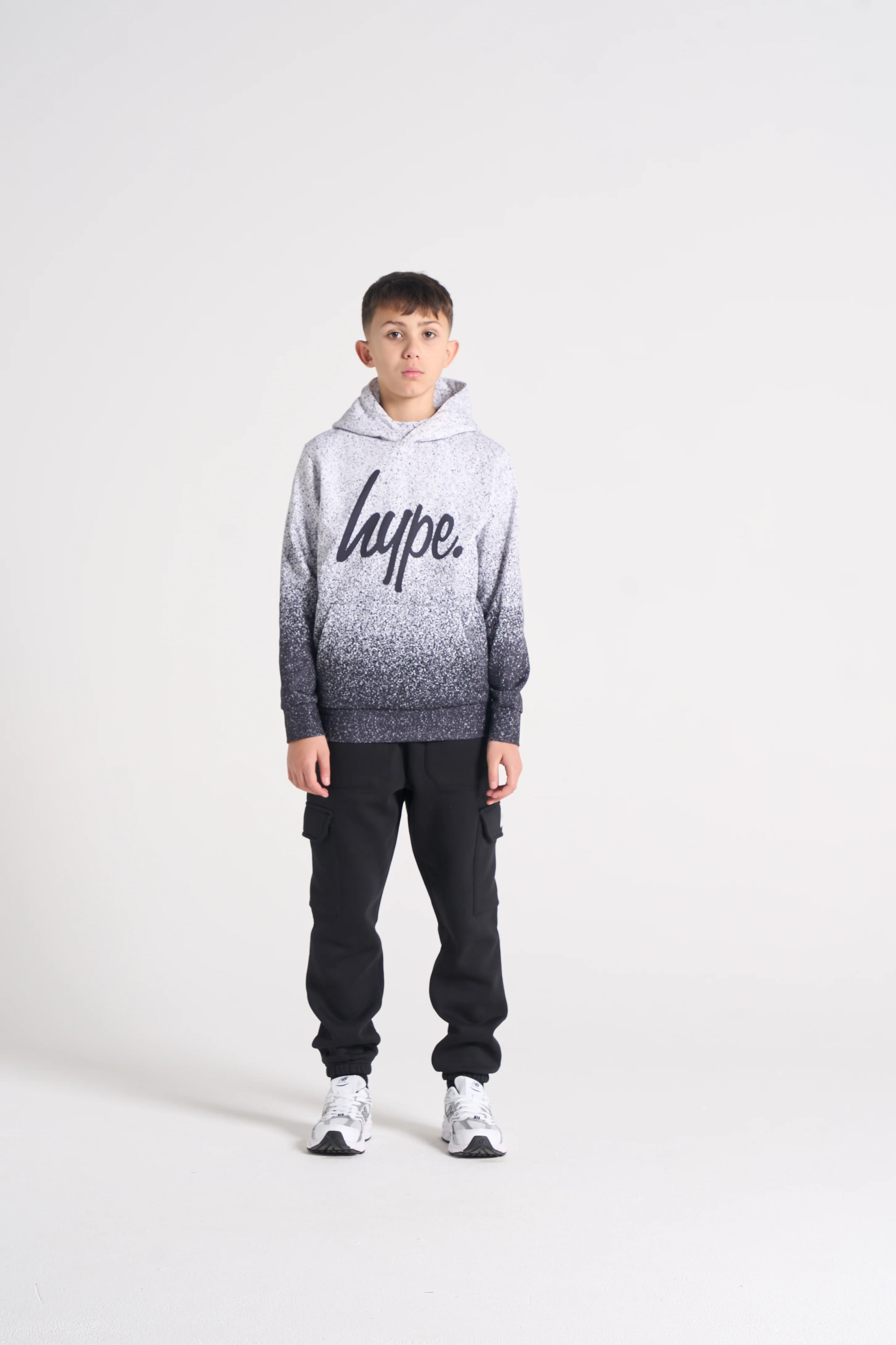 Hype Boys Black/White Speckle Fade Hoodie - Image 5