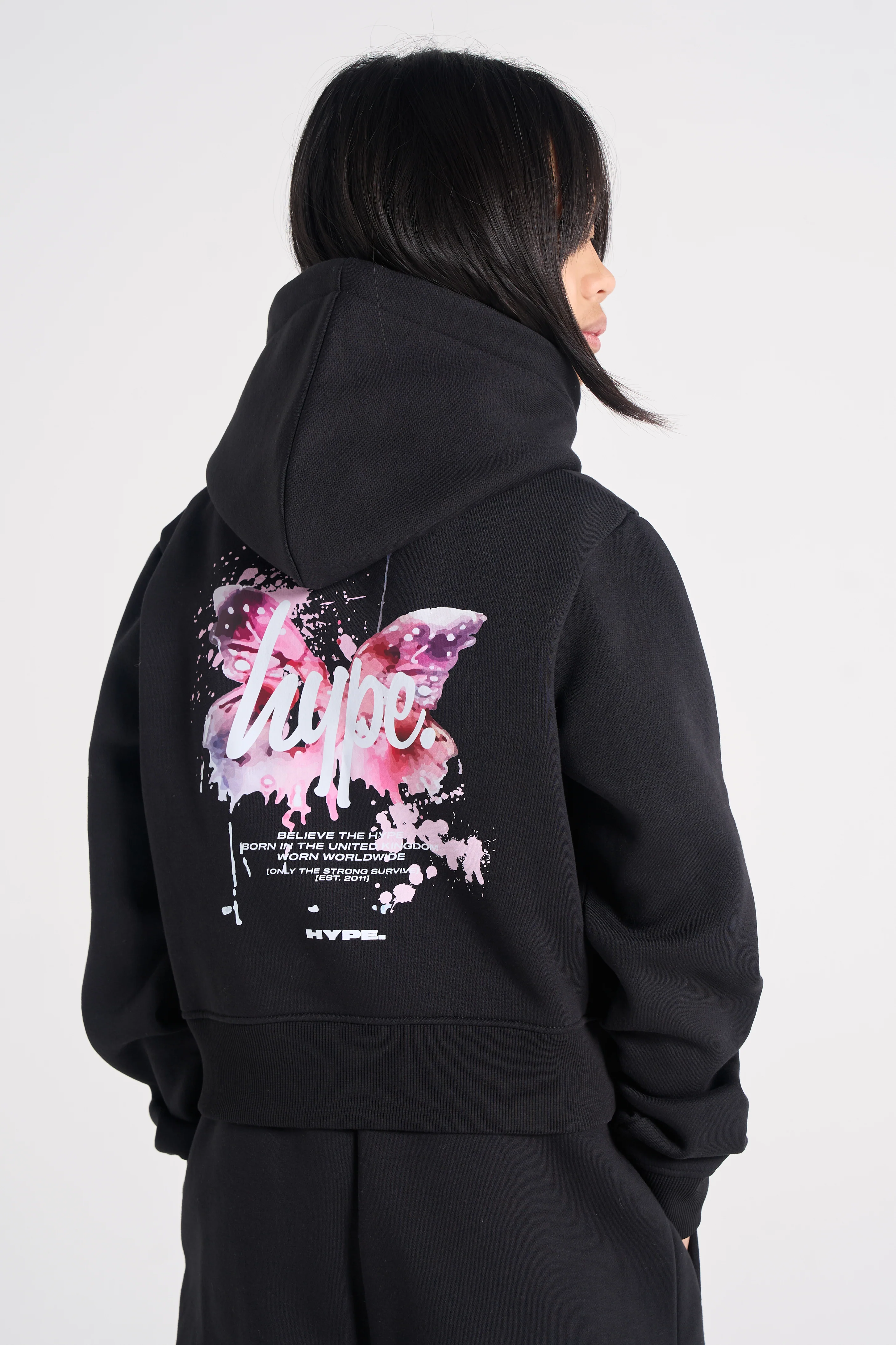 Hype Girls Black Butterfly Cropped Hoodie - Image 2
