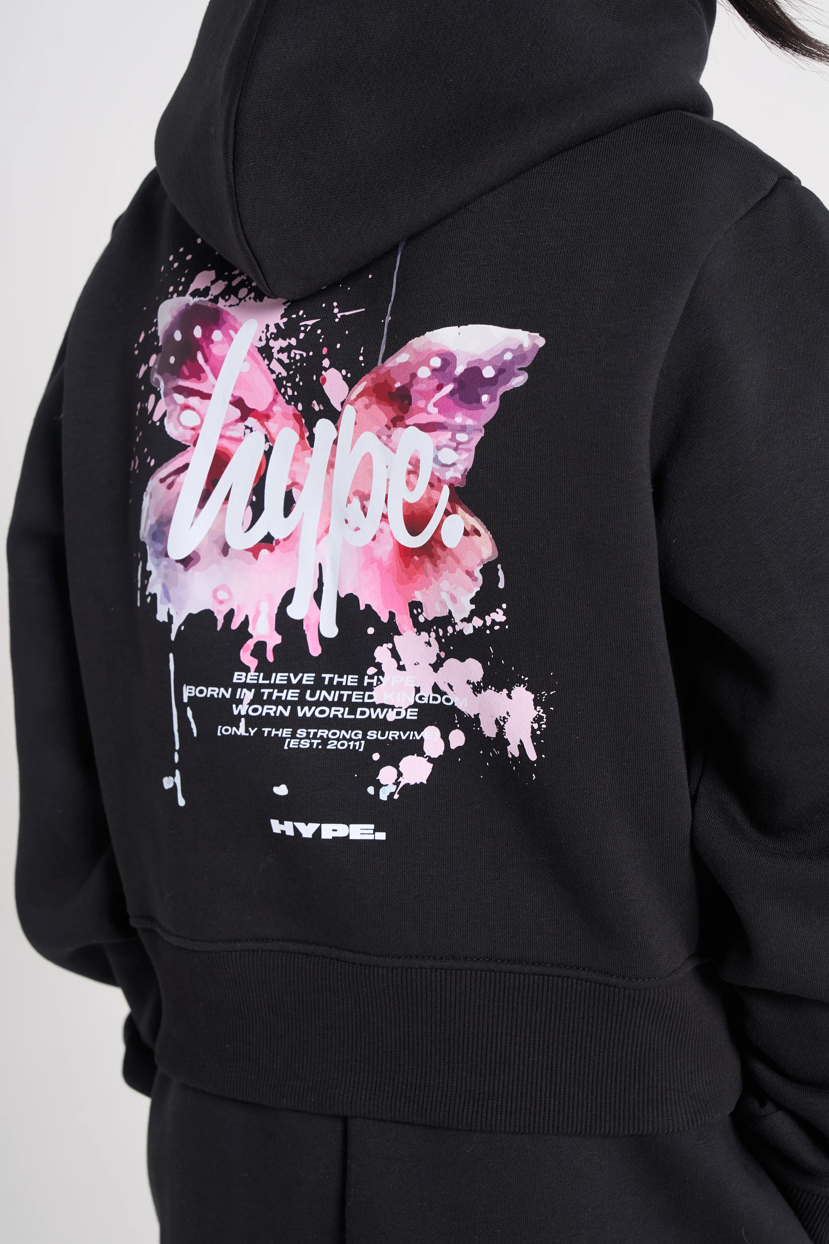 Hype Girls Black Butterfly Cropped Hoodie - Image 8