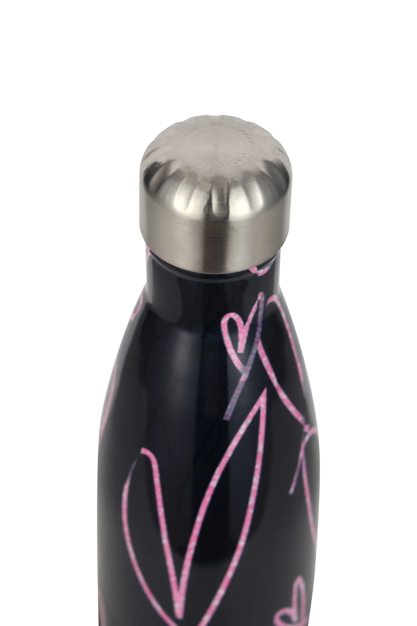 Hype Girls Black/Purple Glitter Scribble Hearts Thermal Water Bottle - Image 3