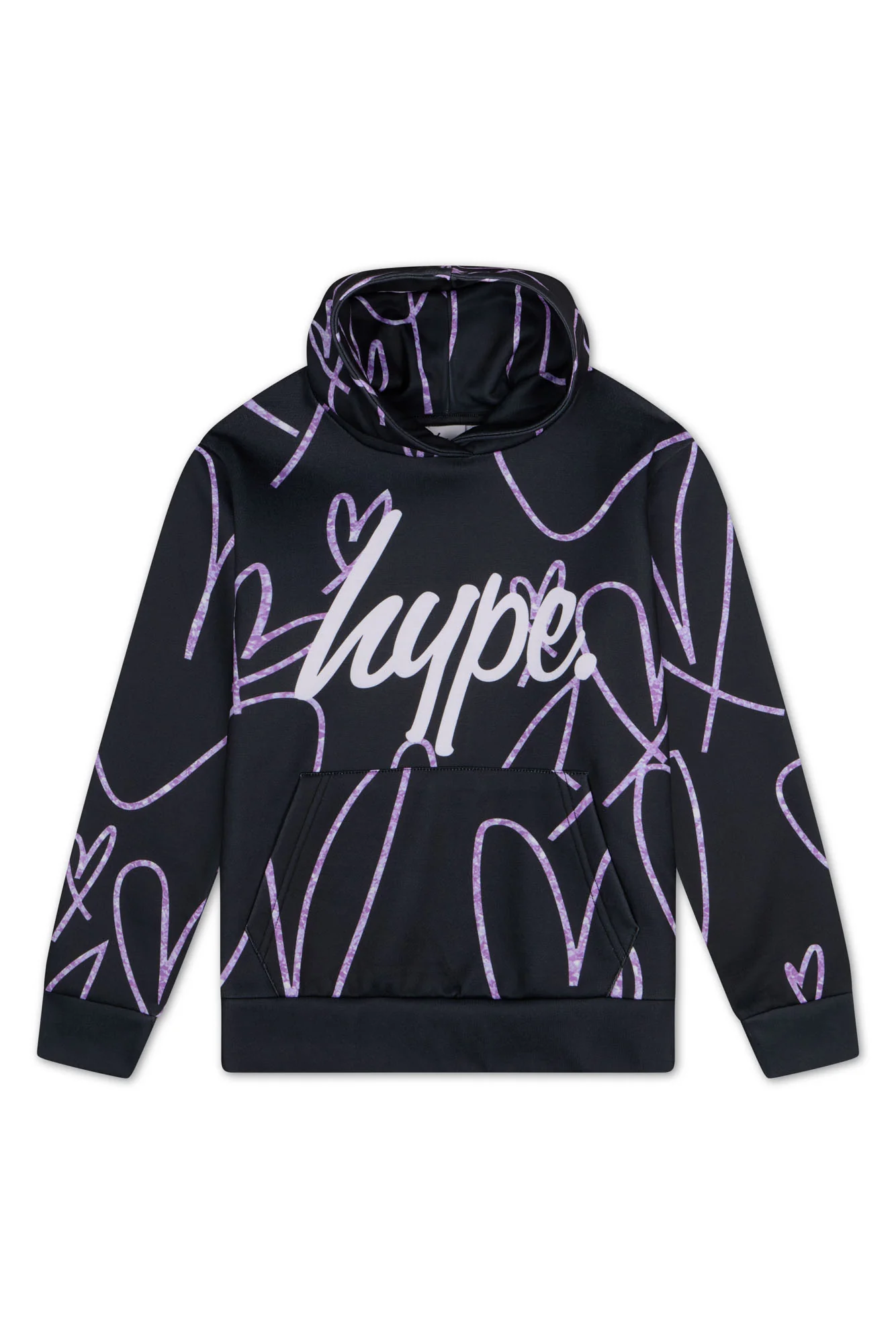 Hype Girls Black Scribble Hearts Hoodie - Image 3