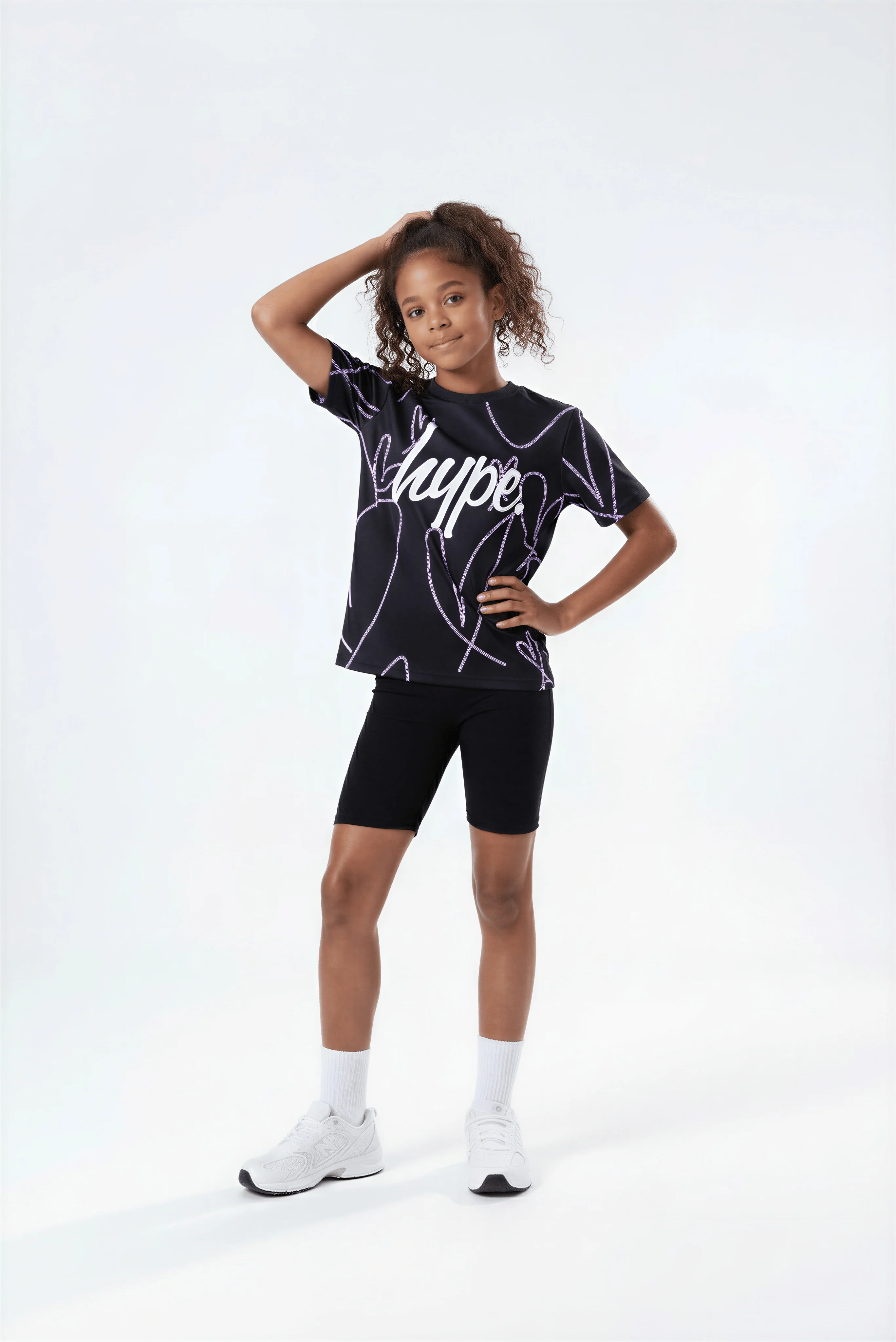 Hype Girls Black Scribble Hearts T-Shirt