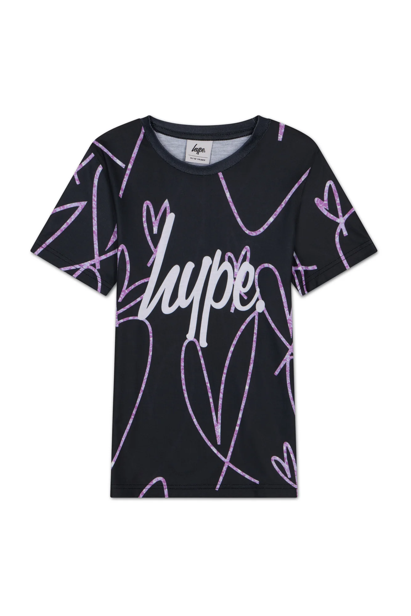 Hype Girls Black Scribble Hearts T-Shirt - Image 3
