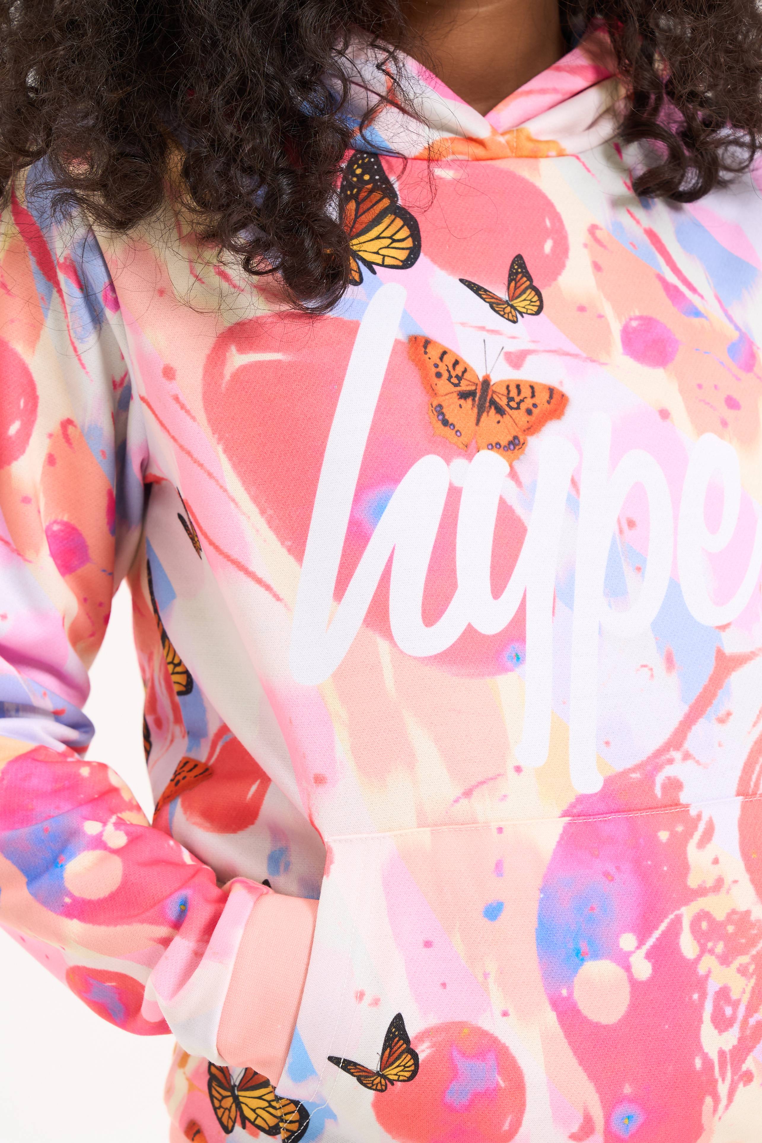 Hype Girls Pink Marble Wave Butterfly Hoodie - Image 2