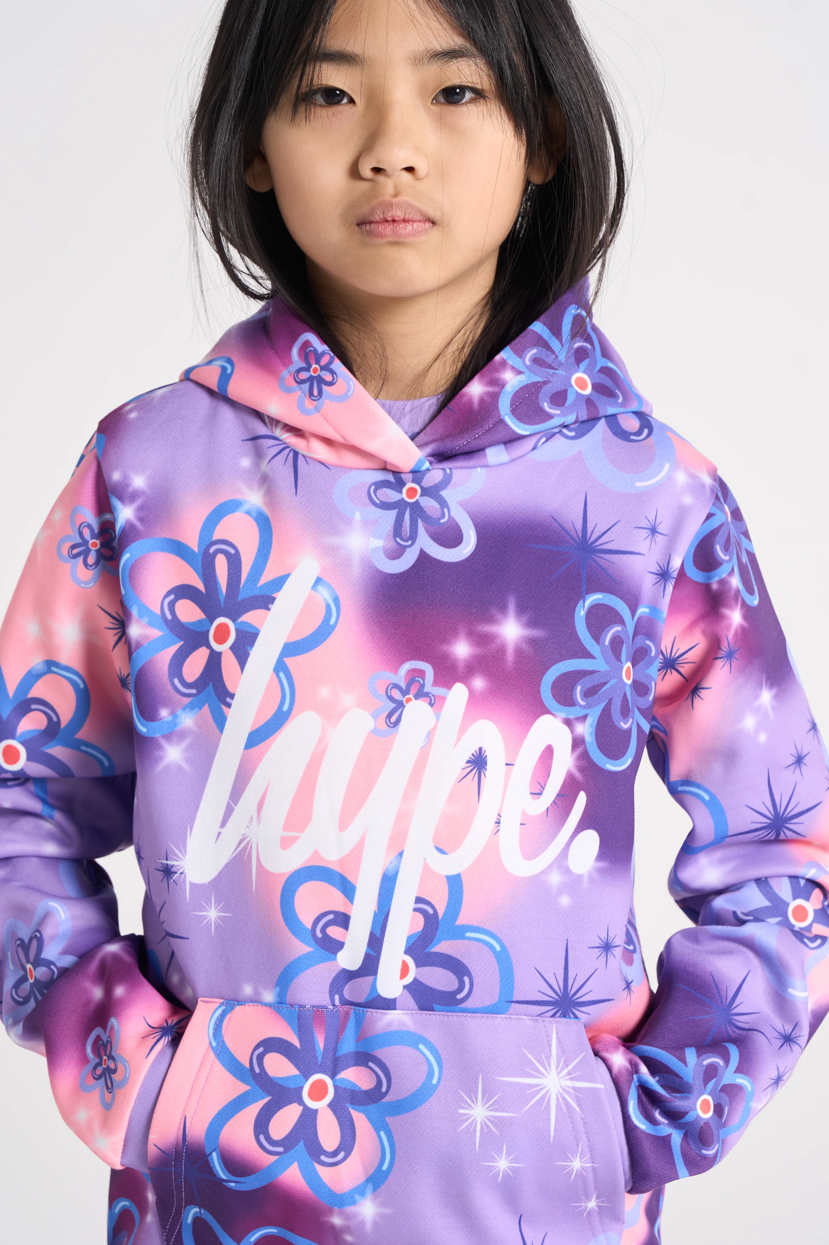 Hype Girls Purple Sparkle Flower Hoodie - Image 2