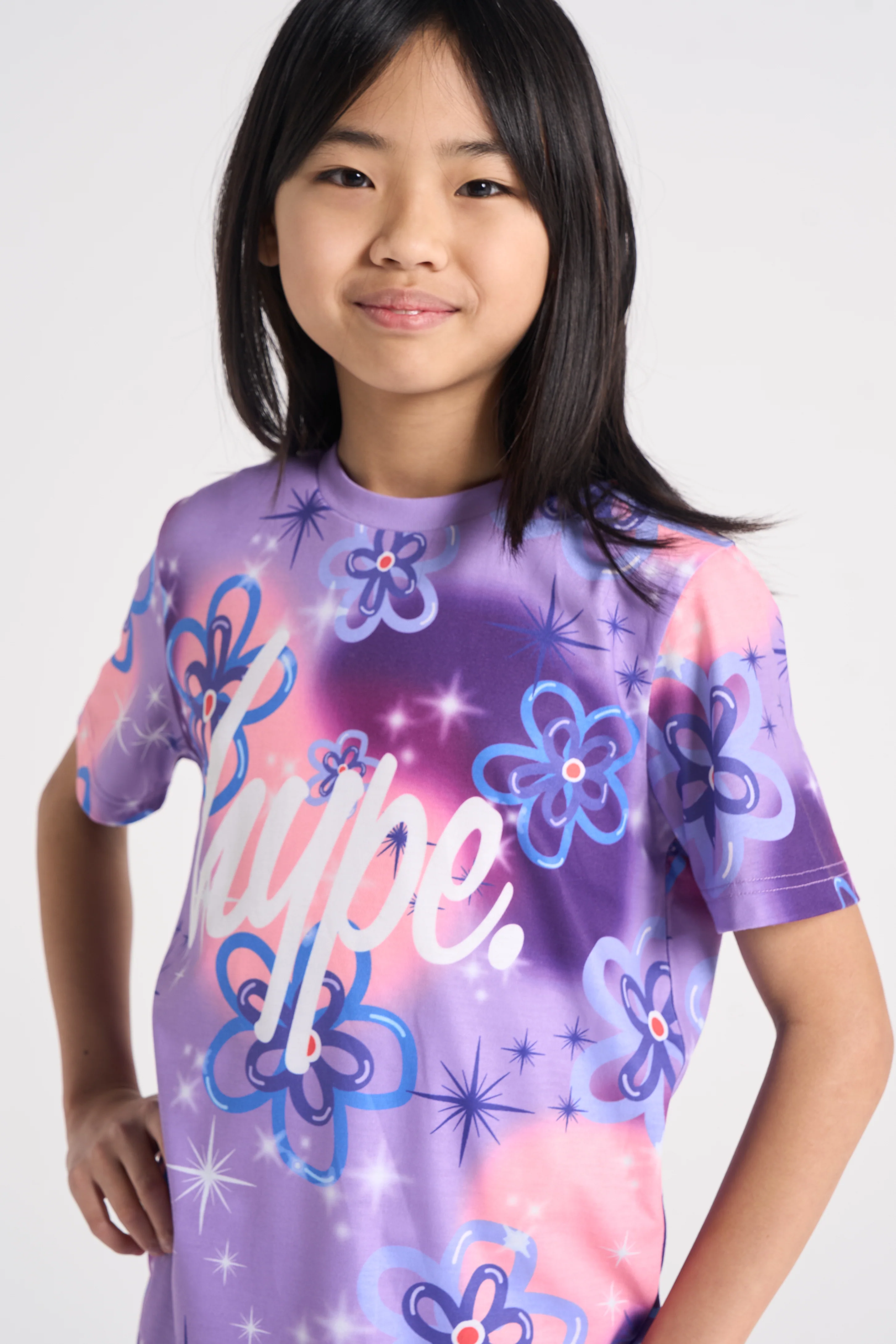 Hype Girls Purple Sparkle Flower T-Shirt & Shorts Set - Image 2