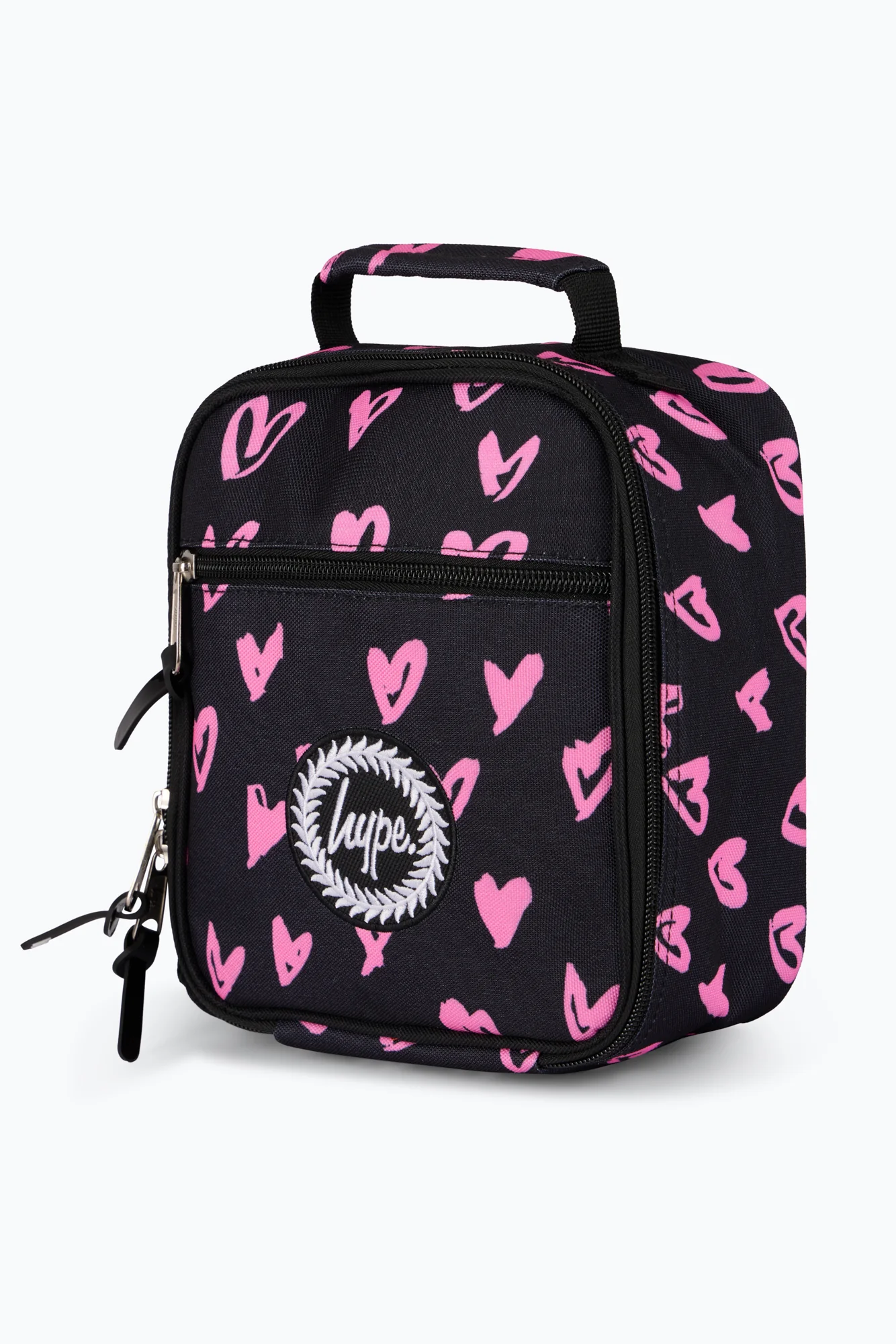 Hype Unisex Black/Pink Scribble Hearts Lunch Bag - Image 2