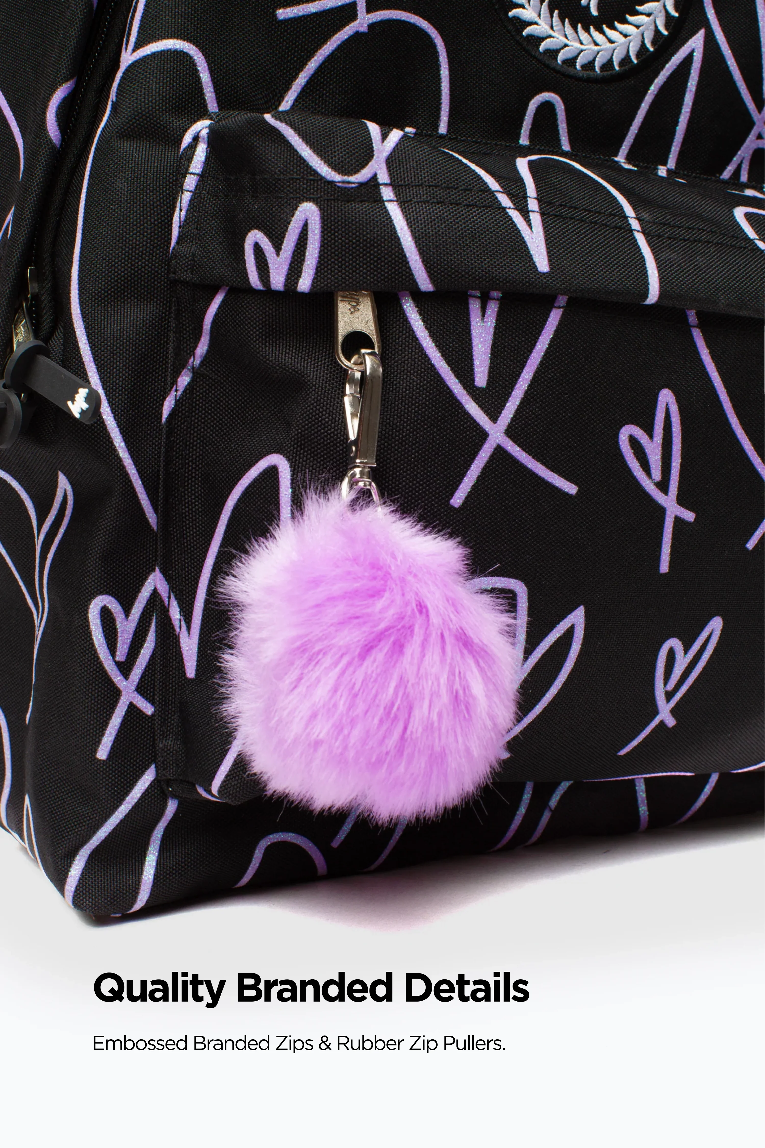Hype Girls Black/Purple Glitter Scribble Hearts Iconic Backpack - Image 5